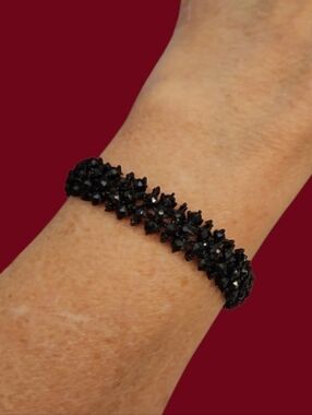 Vintage Jet Black Crystal Gothic Witchy Metal Bracelet
